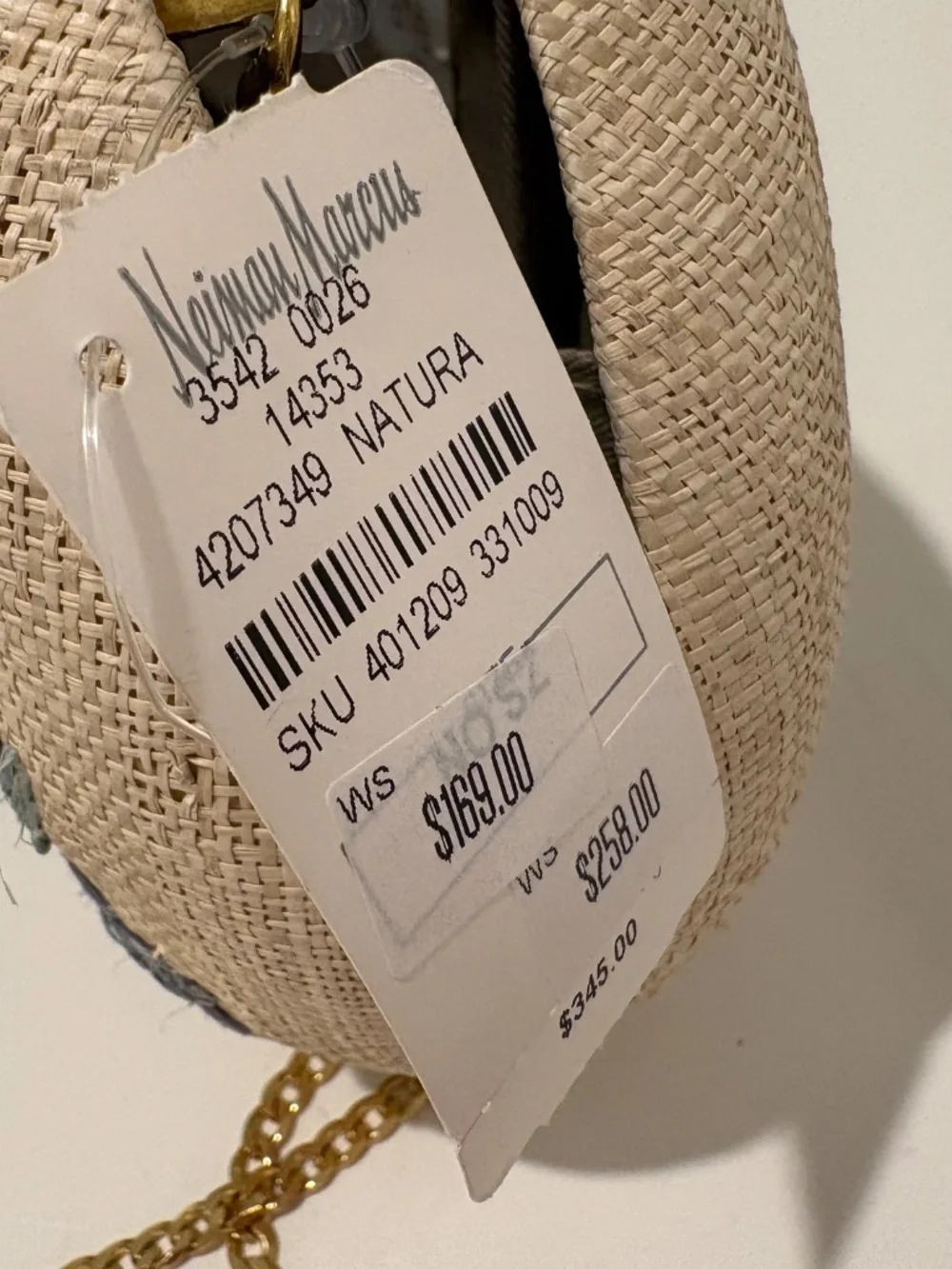 Brand new rafe brand Neiman Marcus woven clutch w chain